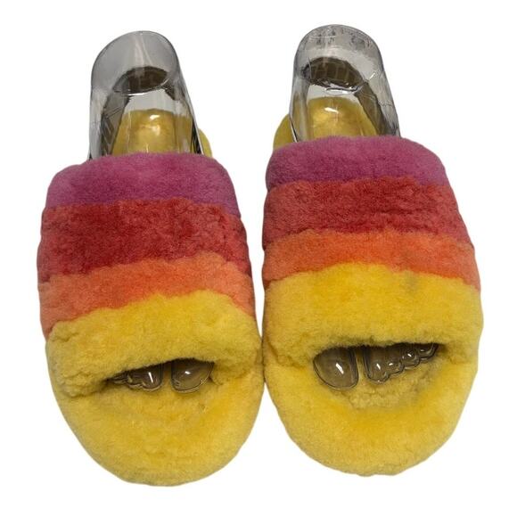 UGG Fluff Yeah Slide Pride Rainbow Yellow Fur Slippers Womens Size 7 - Picture 8 of 8